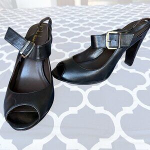 Cole Haan Nike Air Black Leather Peep Toe Slingback Heels - Size 7.5 - EUC